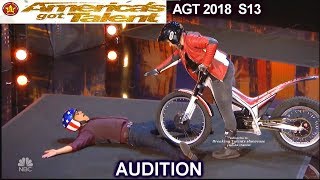Kenny Thomas Motorcycle Stunt Performer WITH HOWIE MANDEL America's Got Talent 2018 Audition AGT