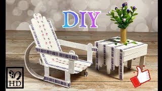 DIY Ice-cream Sticks miniature Rocking Chair and Doll Table #shorts