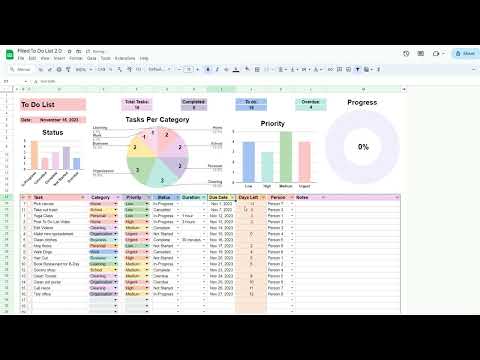 To-do List Spreadsheet Template for Google Sheets and Excel