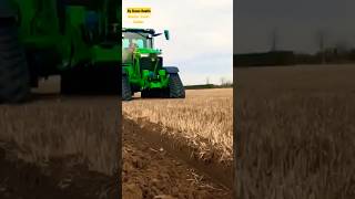 Slow Motion/DEERE 8RX 410 (9.0L) dragging HUGE ×9 arrow plow [Sound ON] #shorts