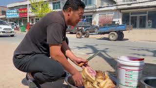 东北农村地翻一半机器挂了 回饭店分猪肉整二师兄盛宴 看看香不香