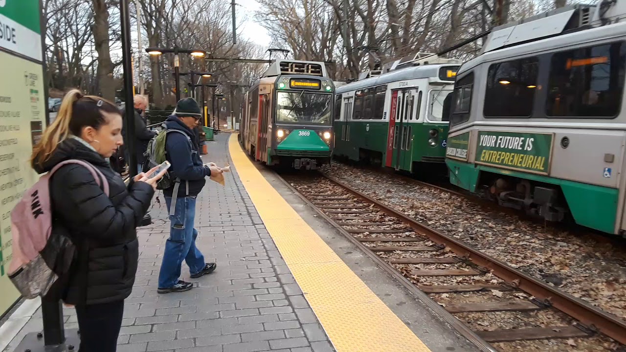 Boston MBTA Green Line Train Arriving At Longwood Station ( Jan 7, 2020 ...