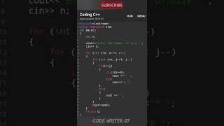 Best C++ pattern program tutorial video || 💯🧠 #codewriter07 #coding #youtubeshorts #programming