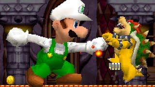 New Super Mario Bros DS - All Castle Bosses with Giant Fire Luigi