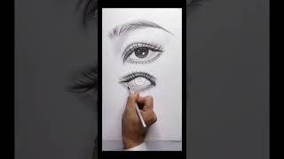 How to draw a realistic eye and eyebrow | Time speed draw | panping arts #draw #youtubeshorts #art
