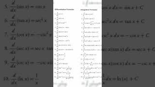 Differentiation and Integration formula