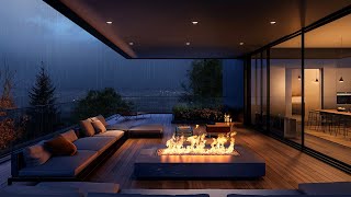 ⚡Luxury Apartment On Rainy Night | Fireplace, Night Heavy Rain and Distant Thunder for Sleep, Study