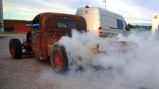 V8 Action! Crazy Rat Rod \u0026 Muscle Cars BURNOUTS!! - Porvoo Cruising 8/2020