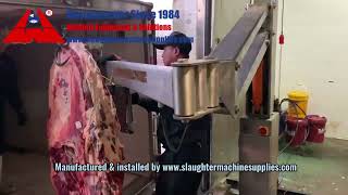 How meat carcass loading hydraulic arm works? pork beef carcass uploading equipment meat processing