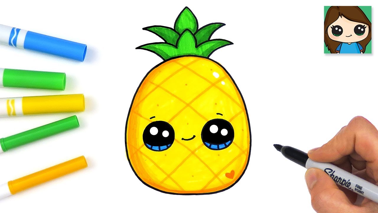 How To Draw A Pineapple Easy 🍍 Cute Fruit Art - YouTube