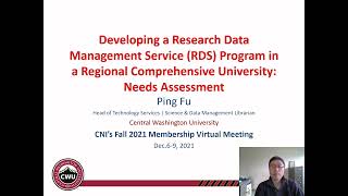 Developing a Research Data Mgmt Service in a Regional Comprehensive University: Needs Assessment