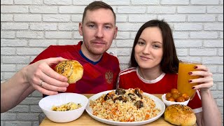 МУКБАНГ ПЛОВ С ГОВЯДИНОЙ САМСА САЛАТ ЛЕТНИЙ MUKBANG PILAF WITH BEEF ИТОГИ КОНКУРСА ответы на вопросы