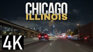 Driving into Chicago \u0026 Underground at Night 4K - Eisenhower Expressway and Lower Wacker Tunnel