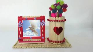 DIY: Popsicle Stick pen holder and picture frame stand | Popsicle Stick Easy Crafts