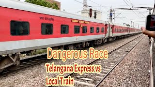 Dangerous High Speed Train Race | Wap7 Telangana Express vs Local Train