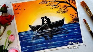 A Romantic Evening Painting | Couple Painting | Acrylic Painting Tutorial