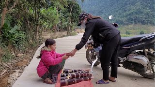 The poor girl harvested sugar cane to sell for money to buy vegetable seeds to grow.