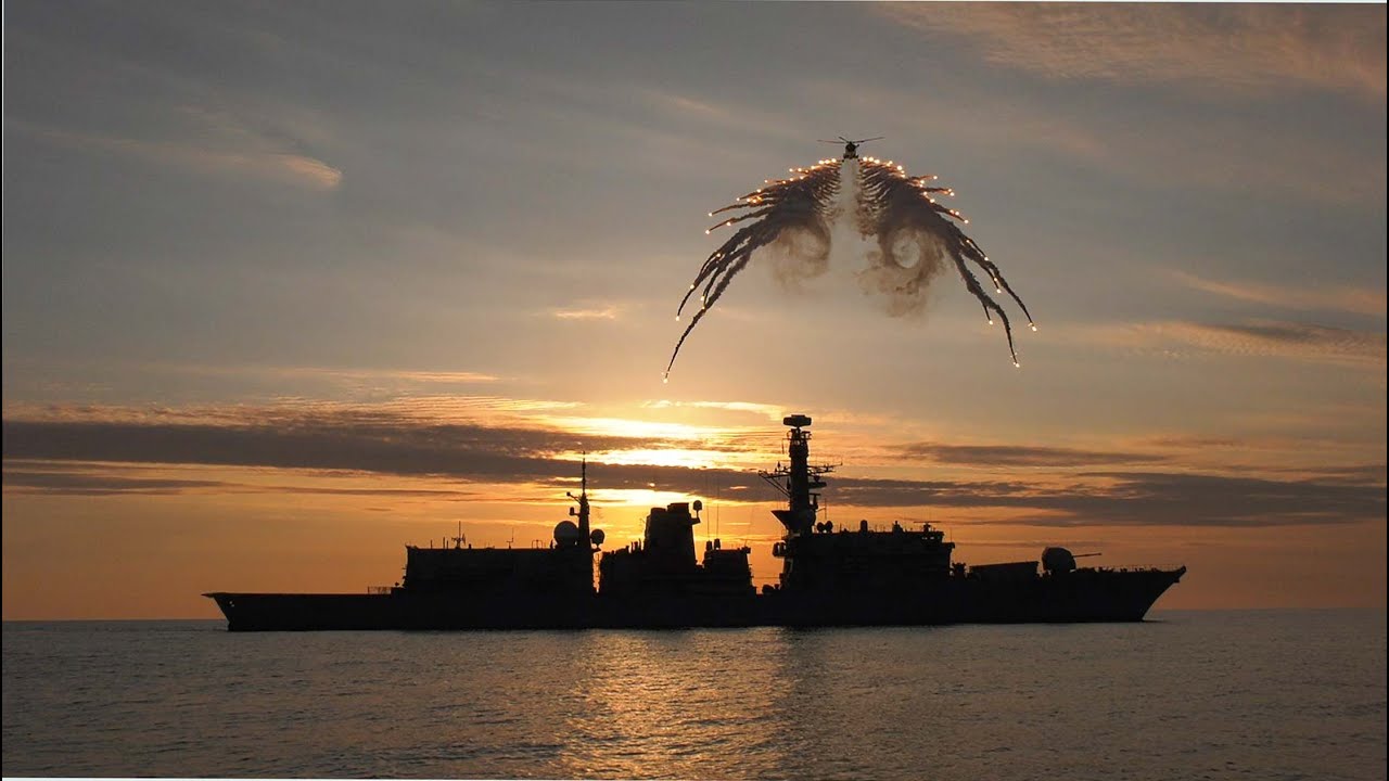 HMS Richmond Launches Wildcat Helicopter And Conducts Decoy Flare ...