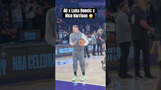 Luka Doncic, Anthony Davis and Nico Harrison all on the court before the Lakers vs. Mavs game 😳