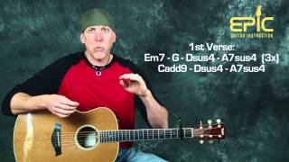 How to play Oasis Wonderwall acoustic guitar lesson with chords detailed strum patterns and rhythms