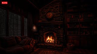 Unwind with a Fireplace \u0026 Cold Rain Storm (NO ADS) | For Concentration, Study📚💧Castle Room Ambience