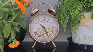 Trojan Homeware: Industrial Age Rusty Rose Gold Vintage Gear Moving Table Clock