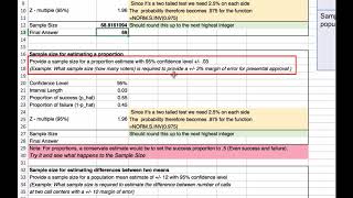 Calculating Sample Sizes in Excel