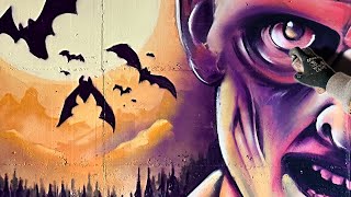 Painting a Spooky Halloween Mural in Abandoned Factory