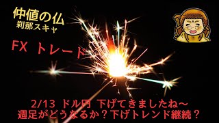 2/14『仲値の仏』9:00~10:00 ドル円 下げてきましたね〜週足がどうなるか？下げトレンド継続？