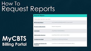 MyCBTS Billing Portal | Requesting Reports