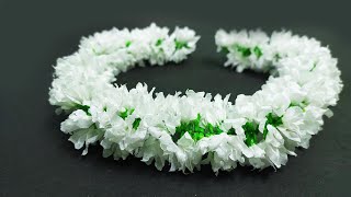 Tissue Paper Jasmine Flower Garland | Gajra Making | Tissue Papercraft | DIY Paper Flower