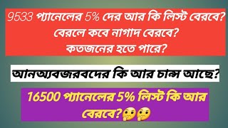 9533 প্যানেলের 5% দের আর কি লিস্ট বেরবে?আনঅ্যবজরবদের কি চান্স আছে?16500 প্যানেলের 5% লিস্ট কি বেরবে?