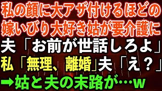 【スカッとする話】私の顔に大アザを付けるほどの嫁いびり大好き姑が要介護に。夫「お前が世話しろよ」私「無理、離婚」夫「え？」➡︎姑と夫の末路が…w