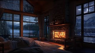 ☔️🌧️Rain in Cozy Cabin with Warm Fireplace and Gentle Rain on Lakeside to Relaxation, Study Sleeping