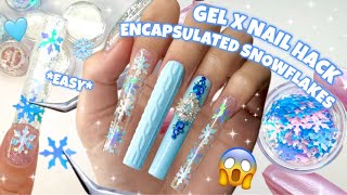 XL BLUE WINTER SNOWFLAKE GLITTER ENCAPSULATED GEL X NAIL TUTORIAL | EASY GLITTER ENCAPSULATION HACK