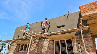 Plastering Techniques_Building Front Side BrickWall Plastering Accurately|Wall Plastering Works