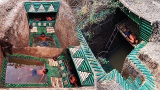 Build a secret underground bamboo house has beautiful pool