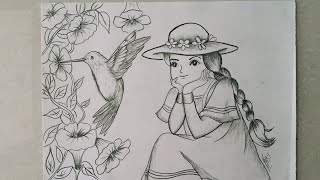 Daily challenge#92/ Girl and bird drawing/ how to draw a bird