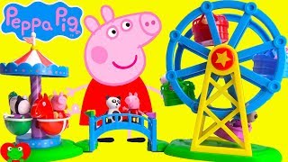 Genie Teaches Colors and Sharing with Peppa Pig Ferris Wheel Ride at Fair Play Park