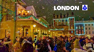 London Christmas Lights Walk 🎄 MAYFAIR to ❄️ Snow in Covent Garden  | Central London Walking Tour