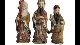 Set/3pcs Chinese Antique Colorful Porcelain Hand Made FuLuShou Statue WK2849