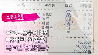 스포츠토토. 프로토승부식18회차. 45.8배 멤버십 공유픽 적중중! 목욜 베팅은?