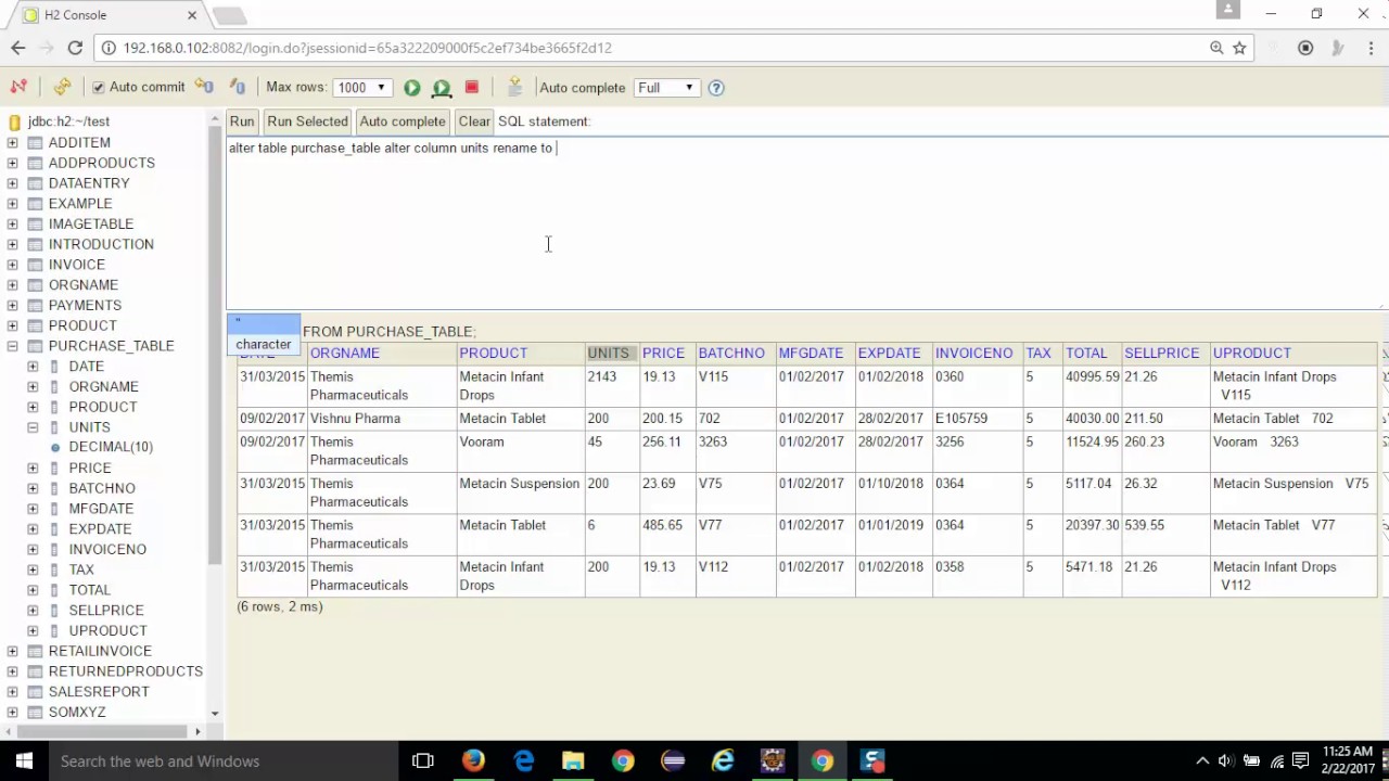 Alter table rename column