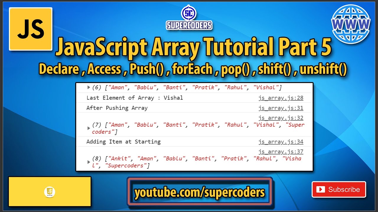 JavaScript Array Tutorial | Access | Push | Pop | Shift | Unshift | Foreach