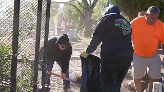 Community volunteers tackle years of neglect at Old Collins Cemetery in Alice