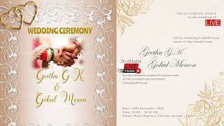 Geethu G K \u0026 Gokul Menon || Wedding Ceremony || By Wedding Bells Photography ||