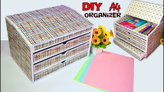 diy organizer with drawers for storage paper A4 from cardboard