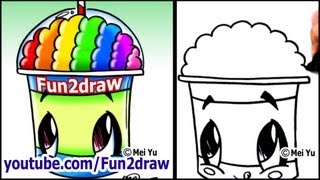 Draw a Cartoon Slushie - With a Rainbow BRAIN??? | Fun2draw | How to Draw Food Cute Step by Step
