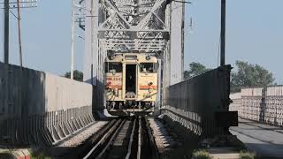 Train crossing the Historic 1934 Ava Bridge, spanning the Irrawaddy River, Myanmar (Burma)