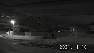 福井大雪　2021/01/10 深夜～早朝の除雪作業　福井県福井市高木町